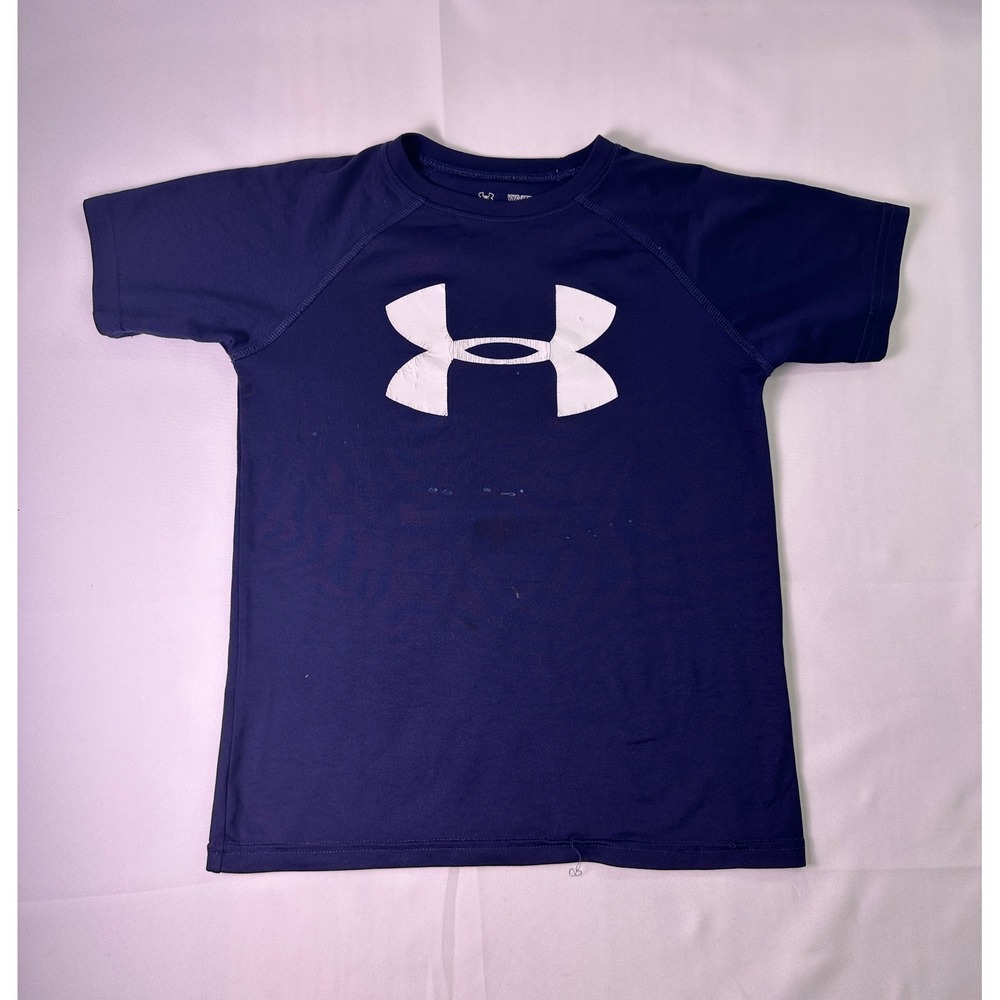 Under‎ Armour YXS (7-8) Boys HeatGear Loose Fit Athletic T-Shirt Blue *Stained*